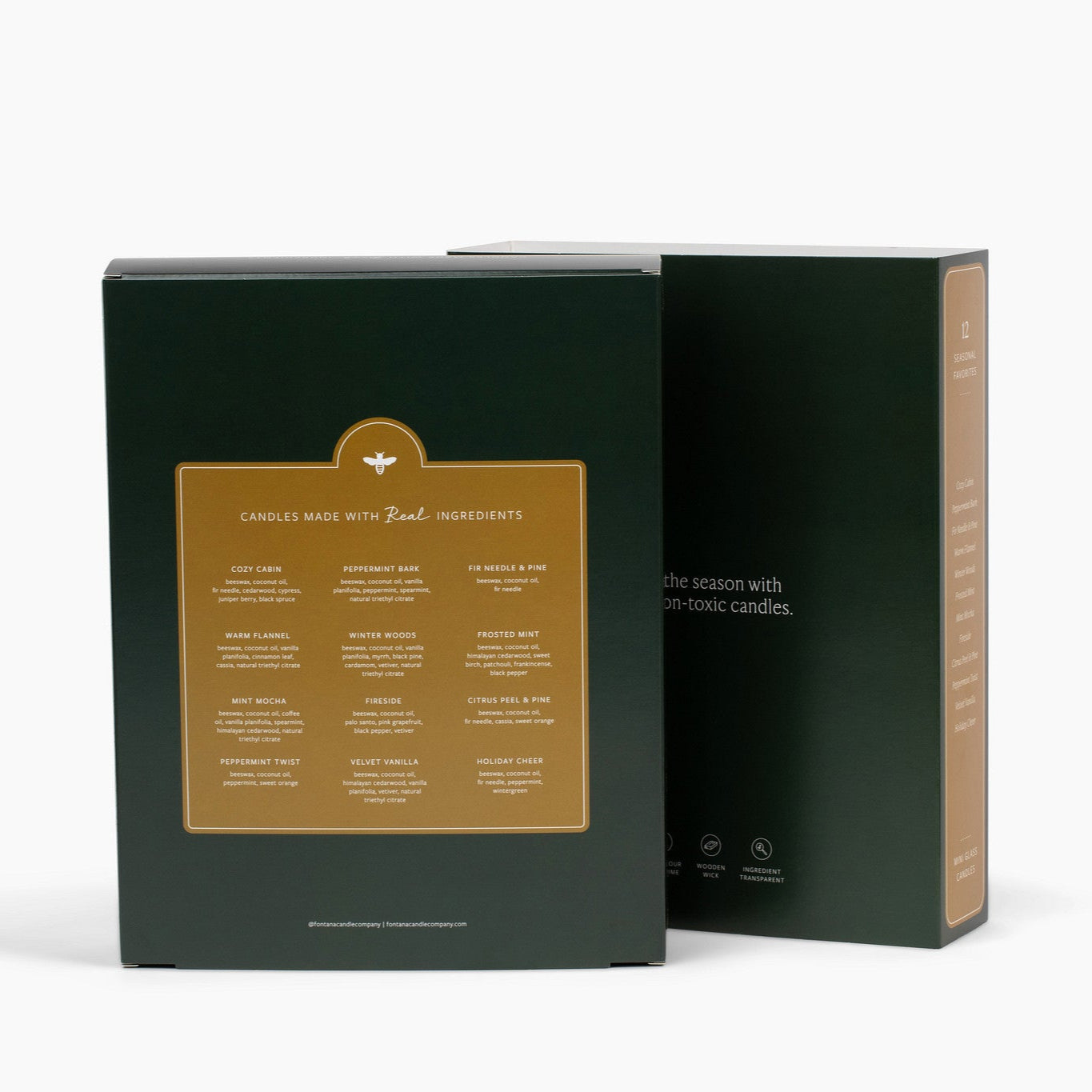 Back photo of the Fontana Advent Calendar, with a list of each of the 12 scents included in the box.