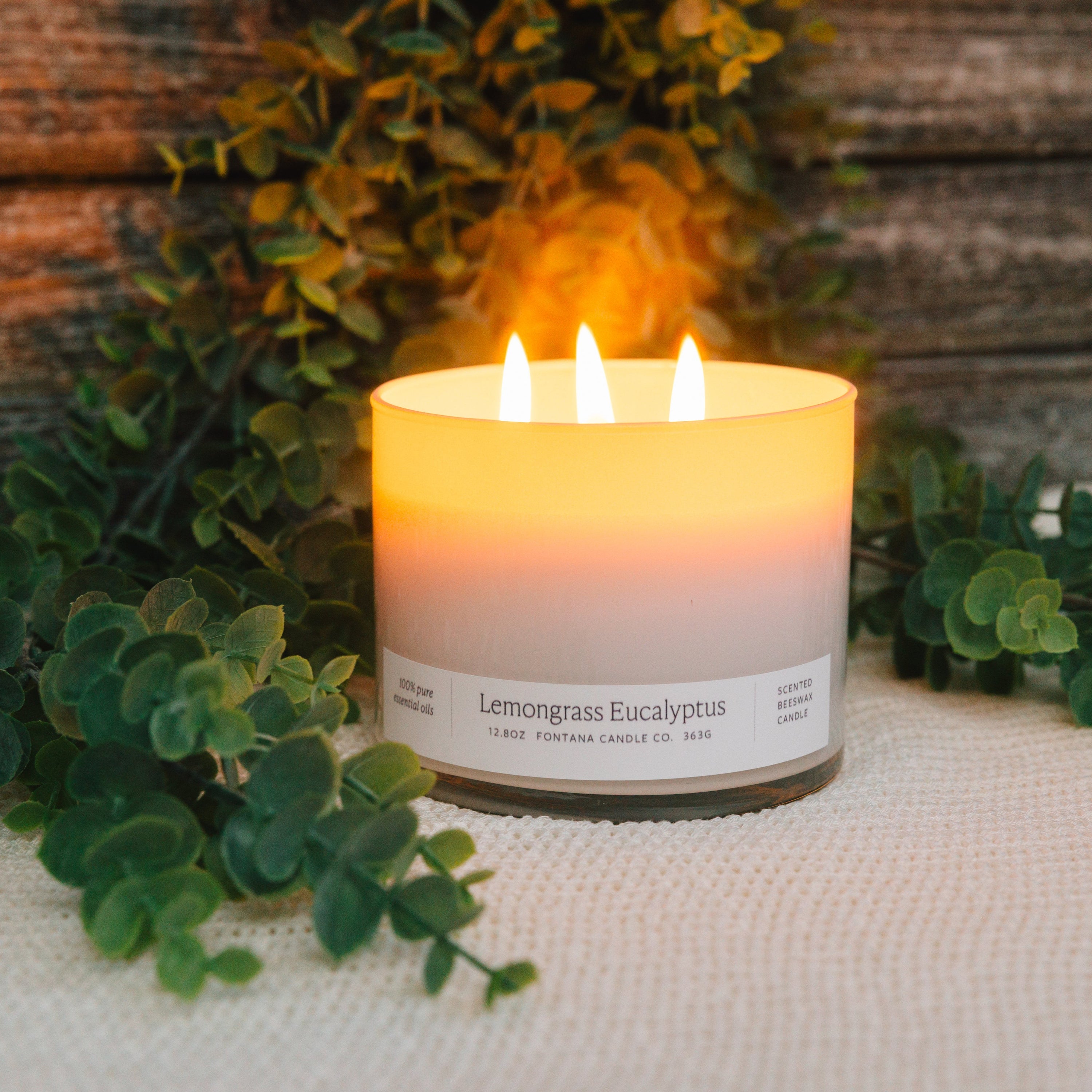 Lemongrass Eucalyptus 3-Wick Natural Beeswax Candle