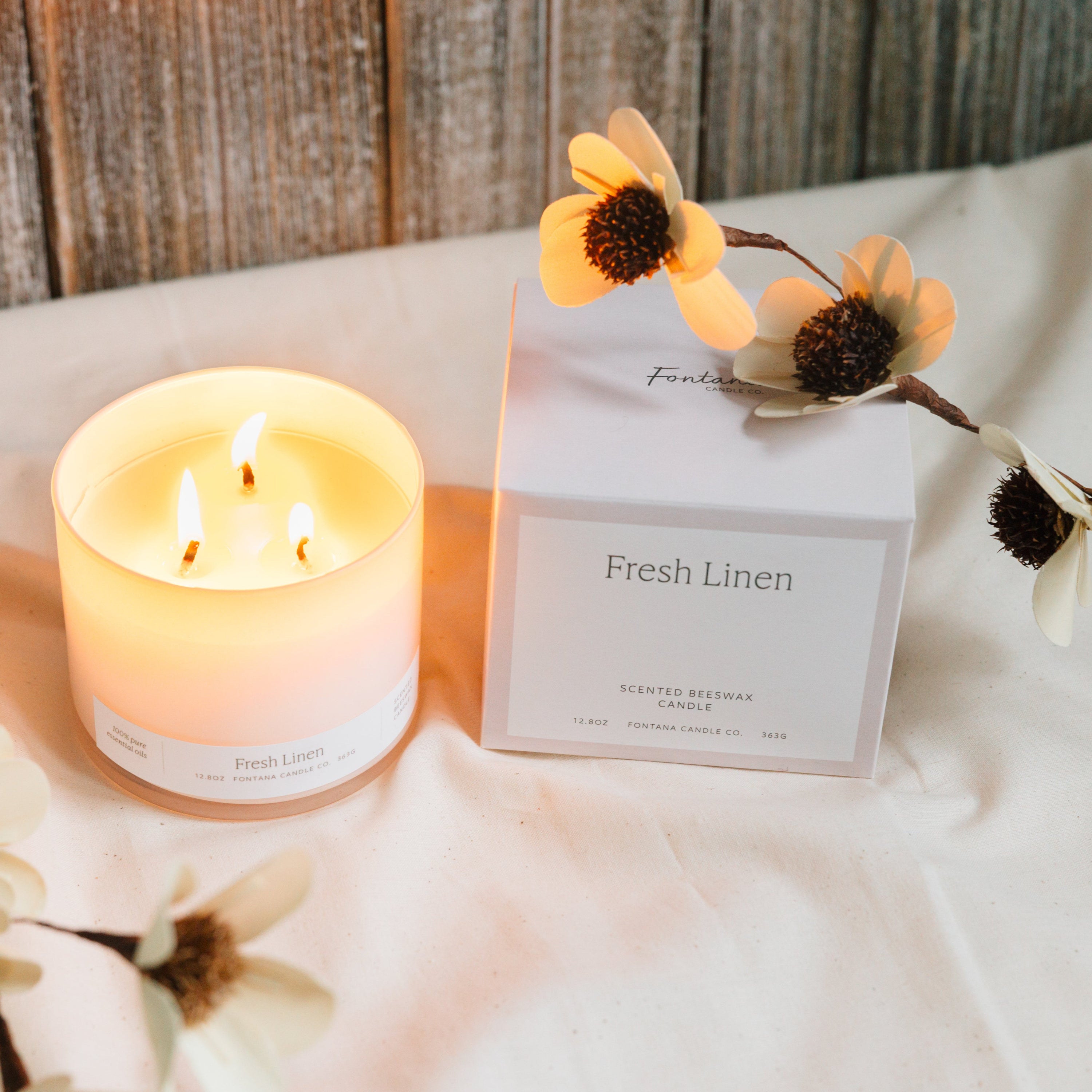 Fresh Linen 3-Wick Natural Beeswax Candle