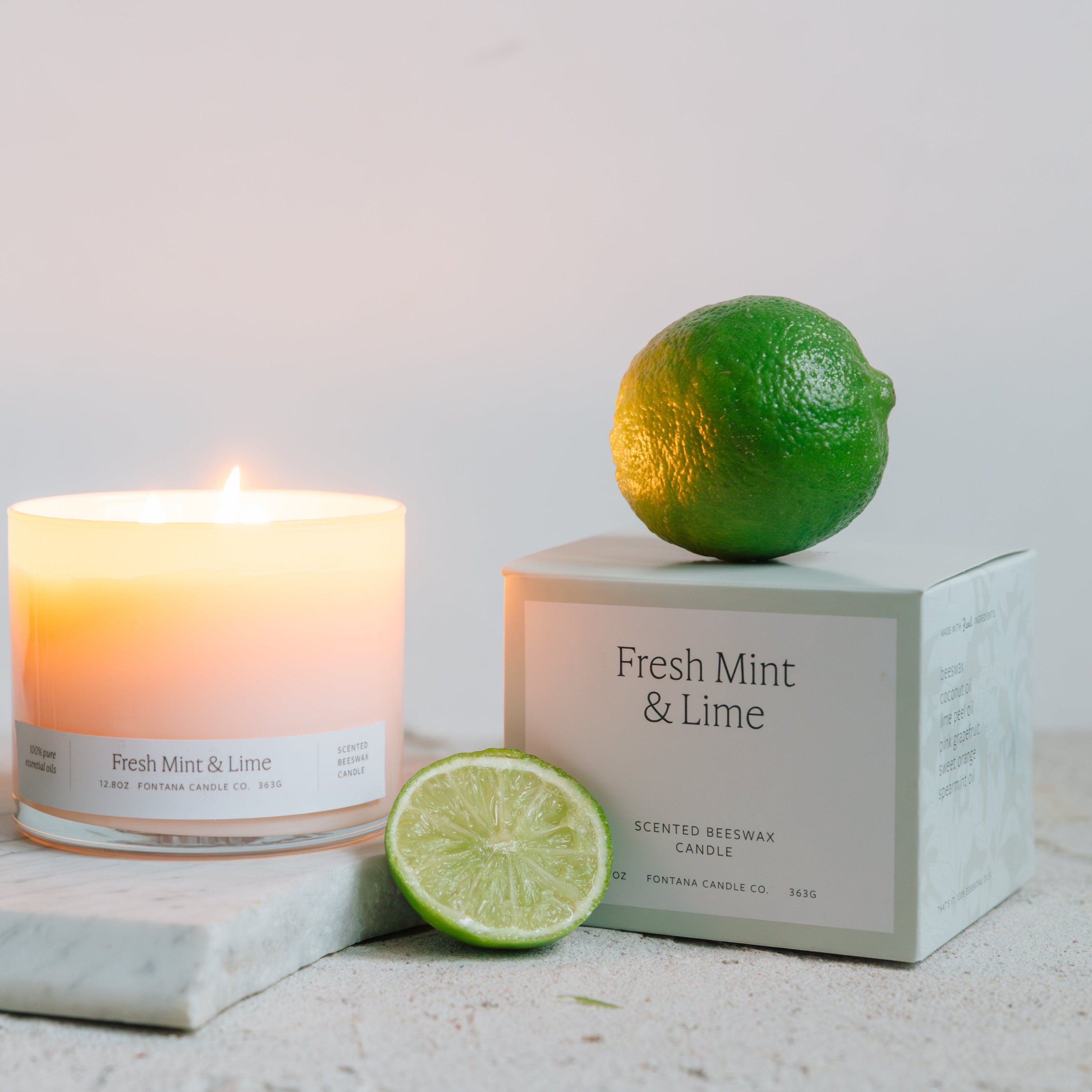 Fresh Mint & Lime 3-Wick Natural beeswax Candle