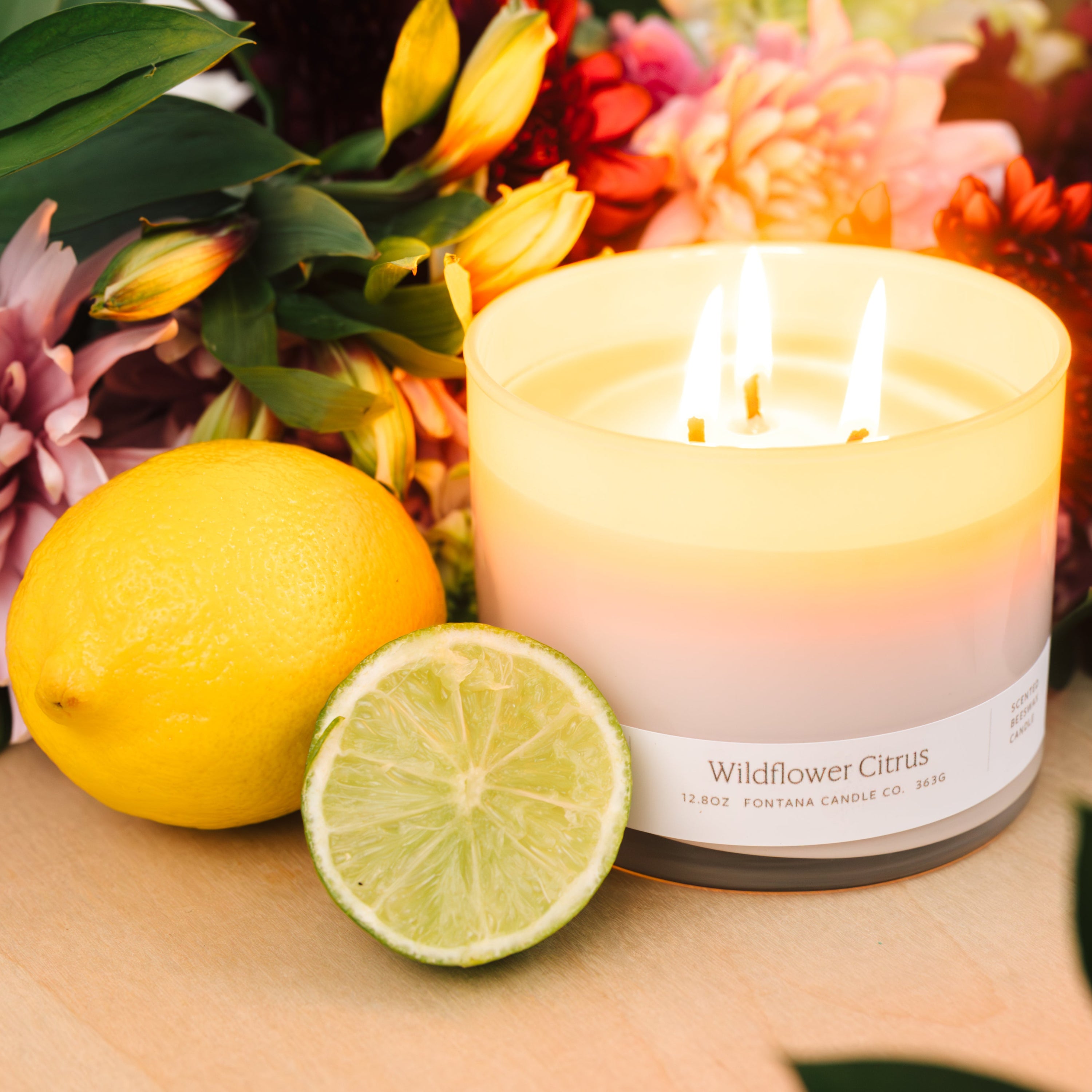 Wildflower Citrus 3-Wick Natural Beeswax Candle