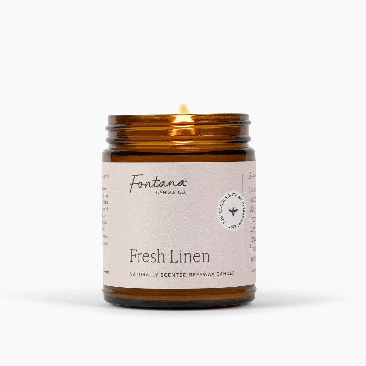 frontal view of the fresh linen 9oz jar candle, posed in front of a white background