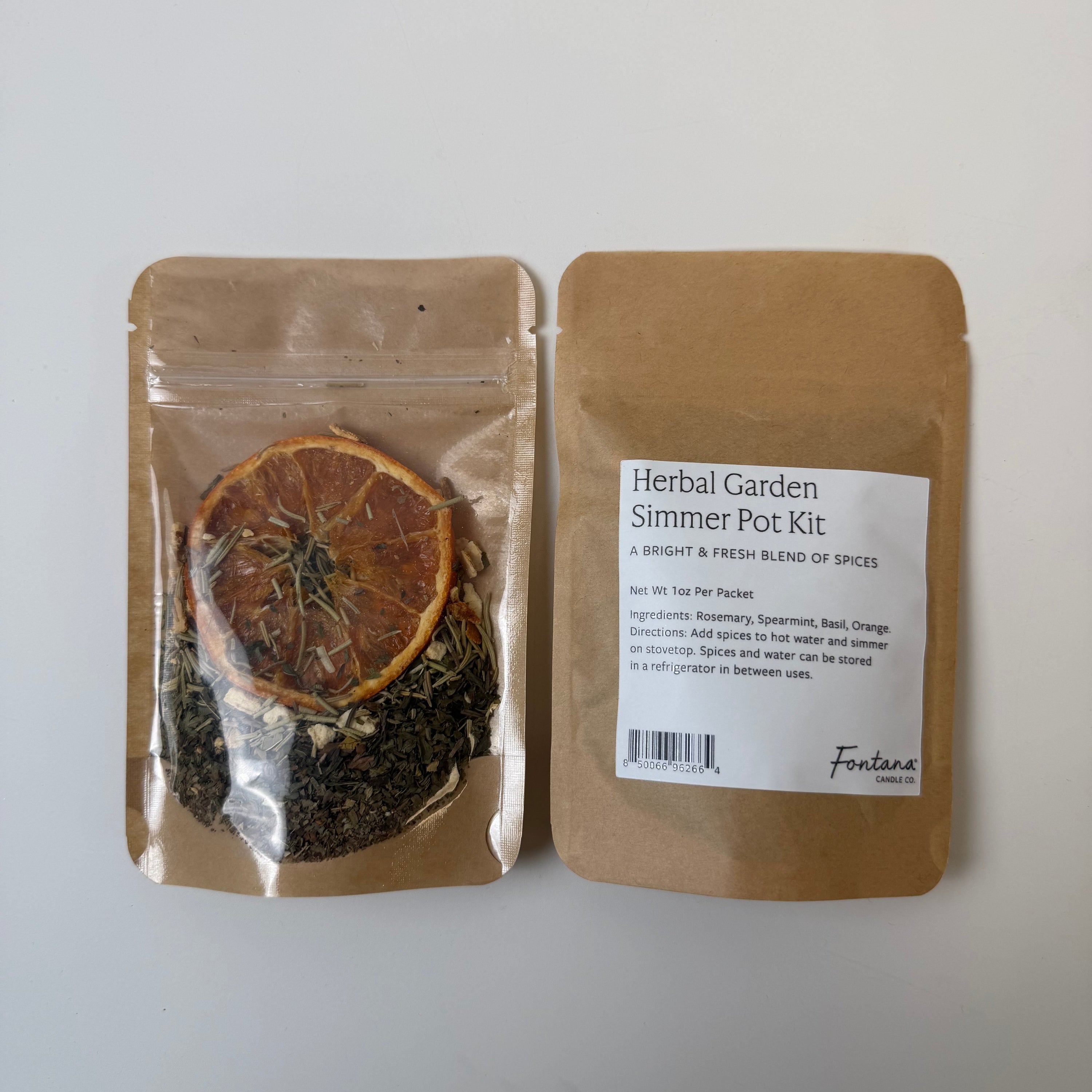 Two brown packages with dried herbs on a white background.