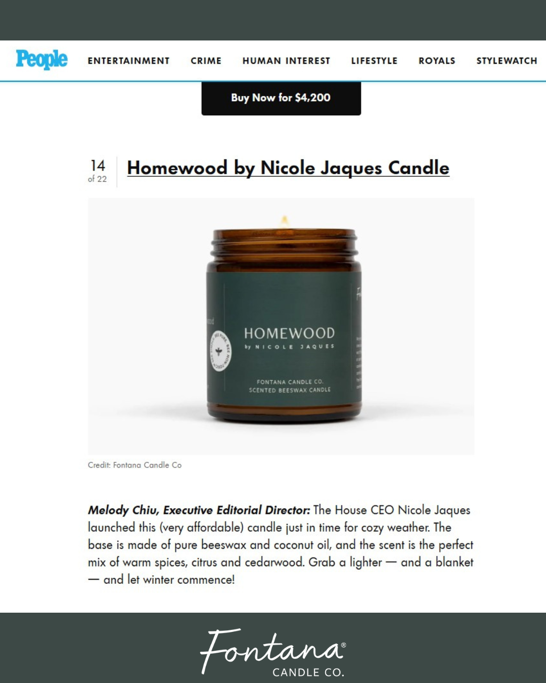 Homewood by Nicole Jaques Candle on a white background with 'People' magazine branding.