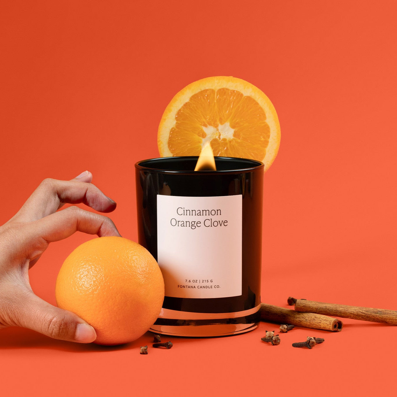 Cinnamon Orange Clove Noir Glass Candle