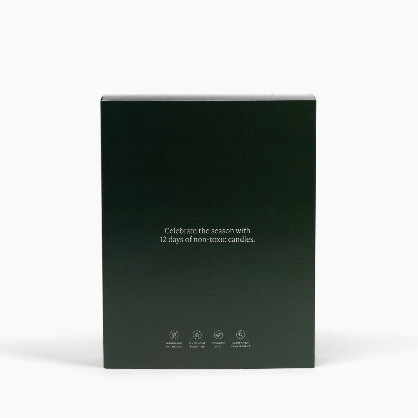 Back shot of the Fontana Advent Calendar, with text saying "Celebrate the season with 12 days of non-toxic candles."