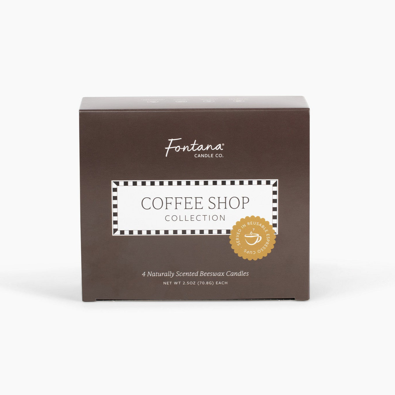 Fontana Candle Co. brown Coffee Shop Collection candle box on a white background