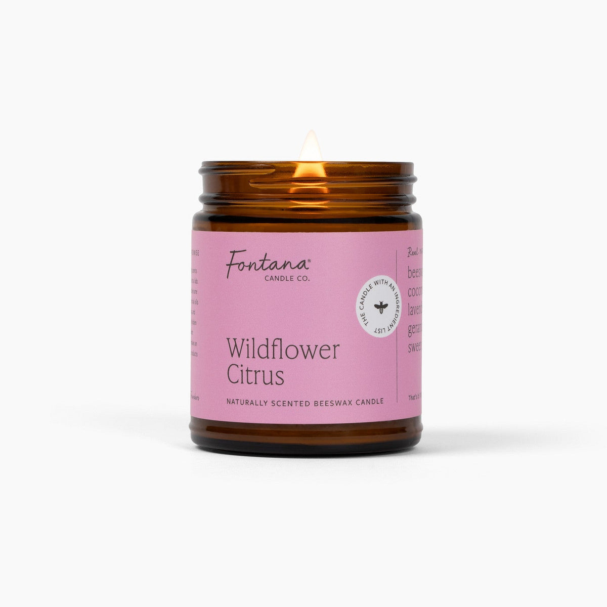 front view of the wildflower citrus 9oz jar candle, showing the scent name and fontana label