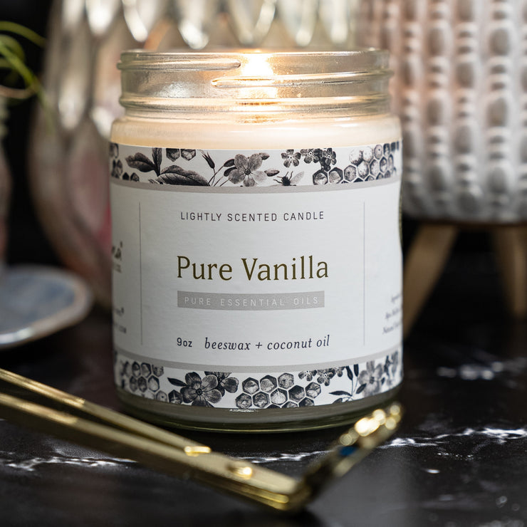 Fontana Candle Co - Pure Vanilla Candle 9 oz | Lightly Scented Candle | Made from Beeswax and Coconut Oil | Essential Oil | Wood Wick | Long Lasting